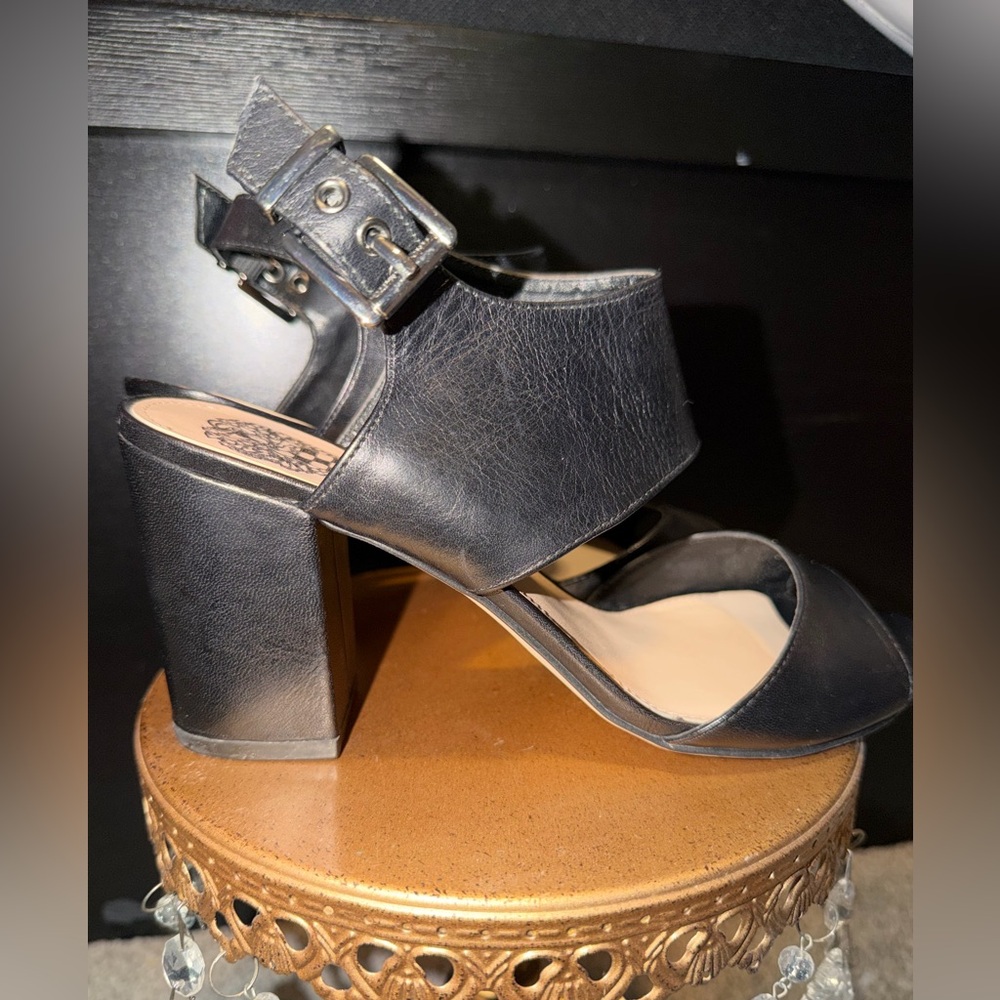 Vince Camuto Black Leather Chunky Heels